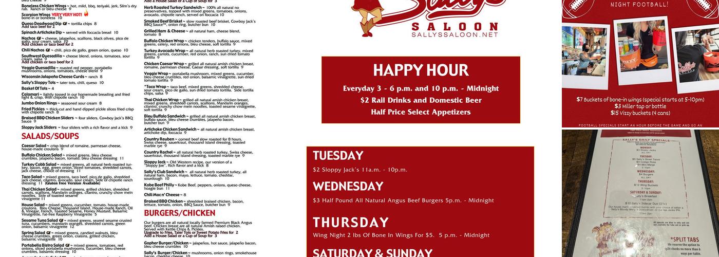 Sally's Saloon Menu