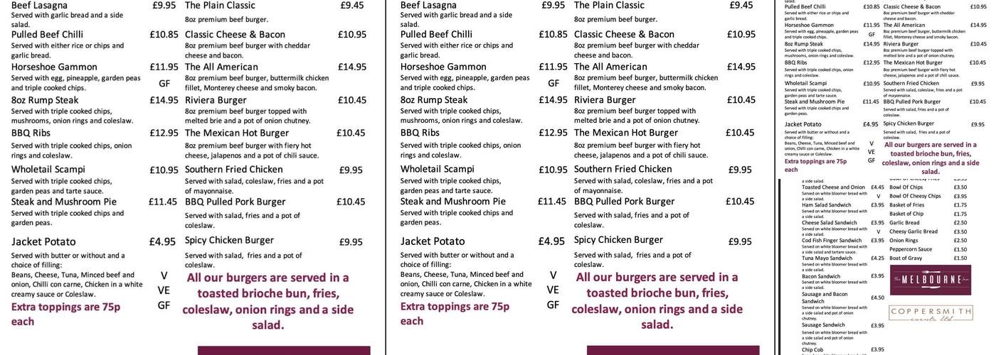 The Melbourne Inn Menu