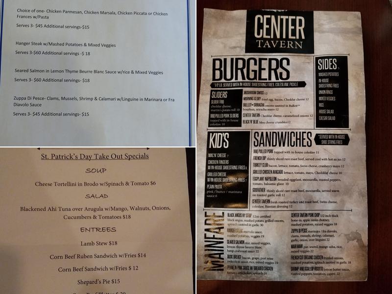 Center Tavern Menu