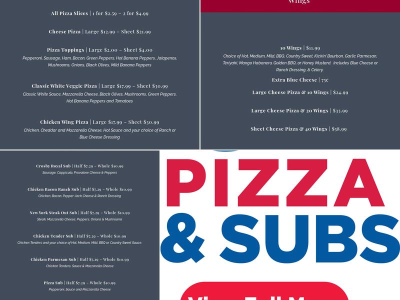 Crosby's - Sardinia Menu