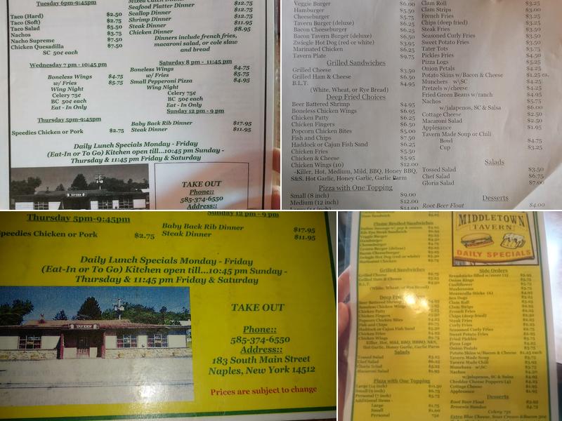 Middletown Tavern Menu