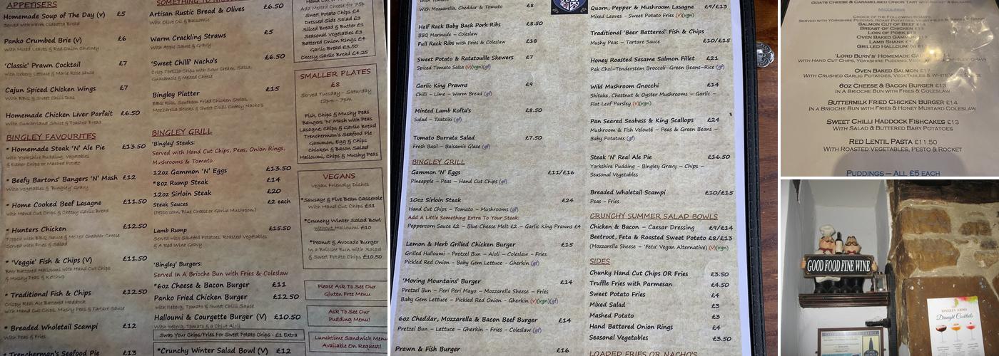 The Bingley Arms Menu