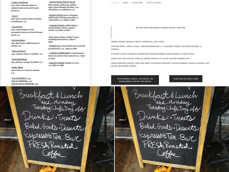 Mudd Puddle Coffee Roasters Menu