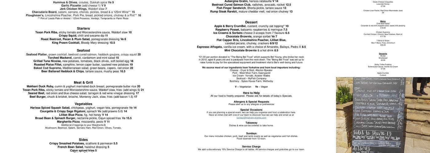 The Square & Compass Menu