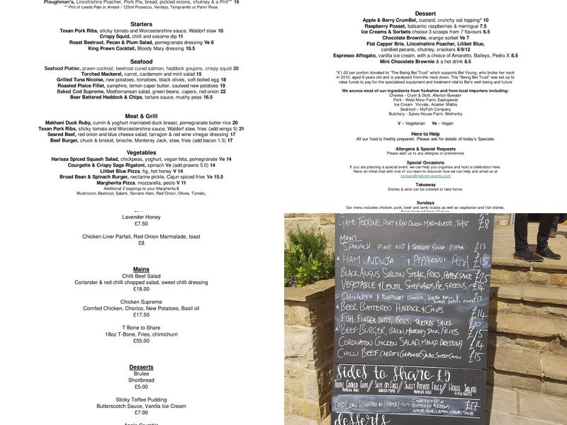 The Square & Compass Menu
