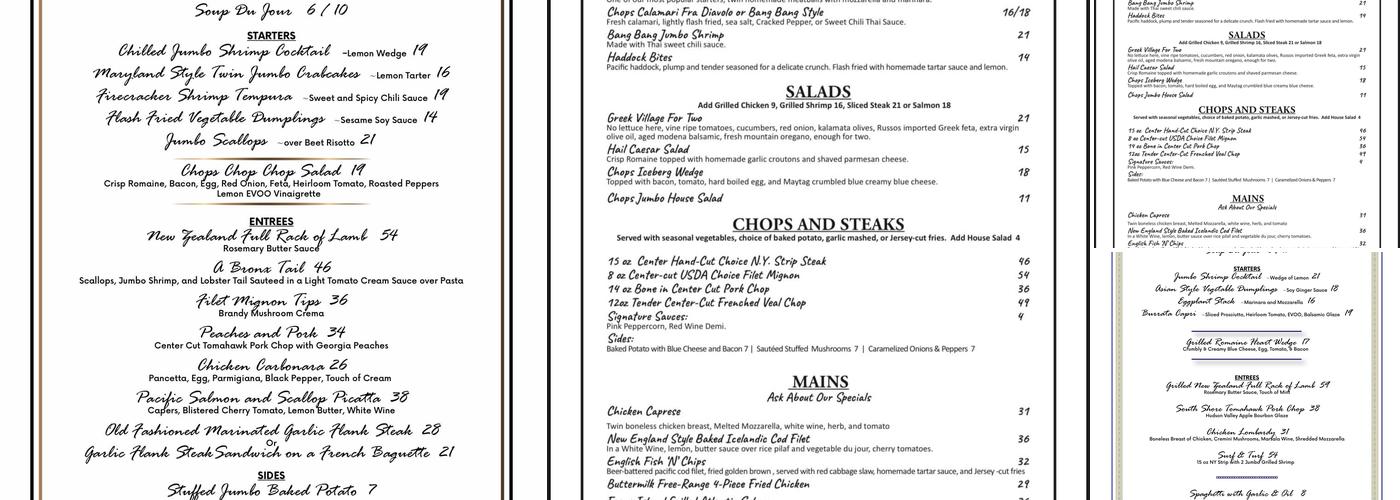 Chops Grille Menu