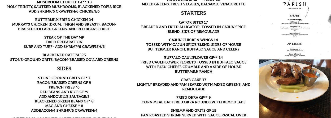 The Parish Menu