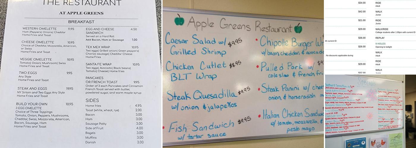 Restaurant At Apple Greens Menu