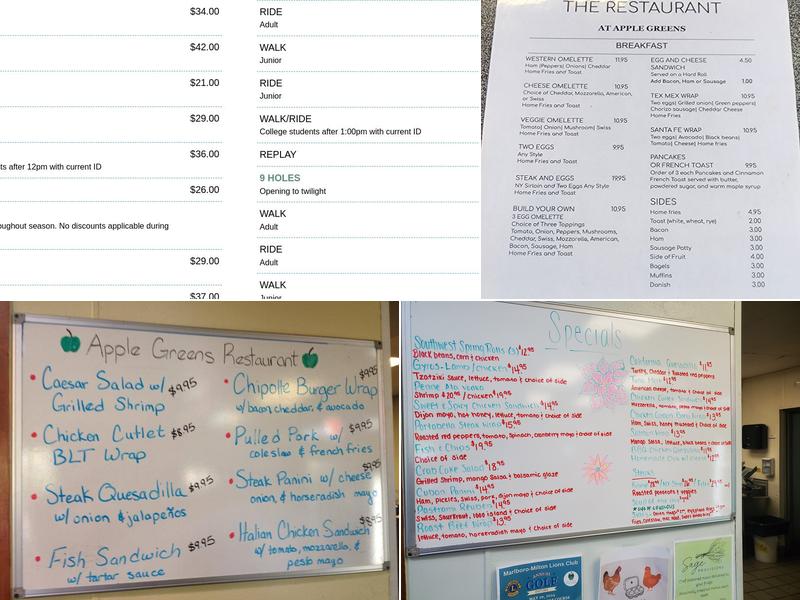 Restaurant At Apple Greens Menu