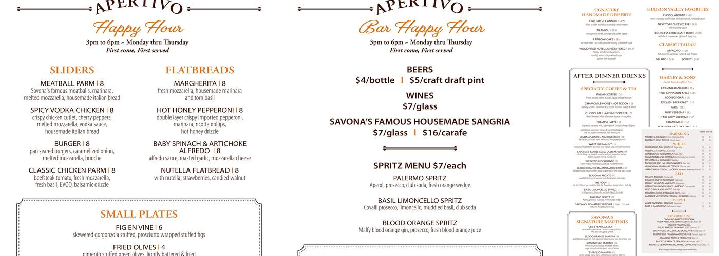 Savona's Trattoria & Bar - Kingston Menu