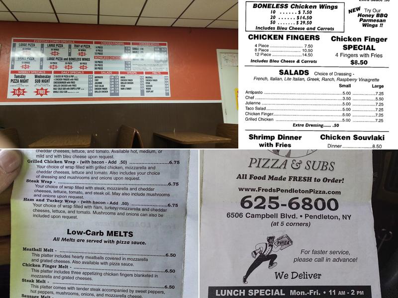 Fred's Pendleton Pizza Inc Menu