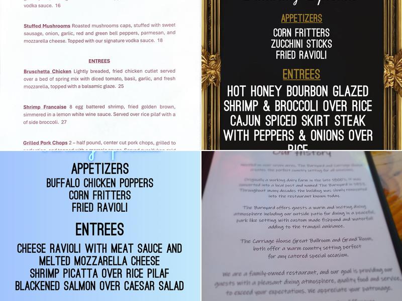 Barnyard & Carriage House Menu