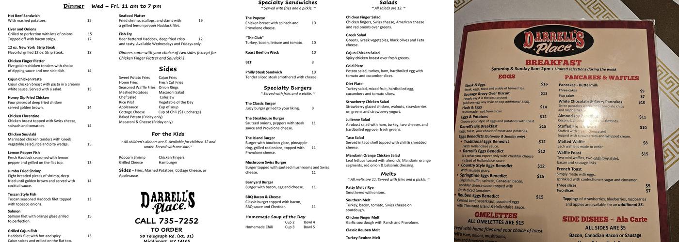 Darrell's Place Menu
