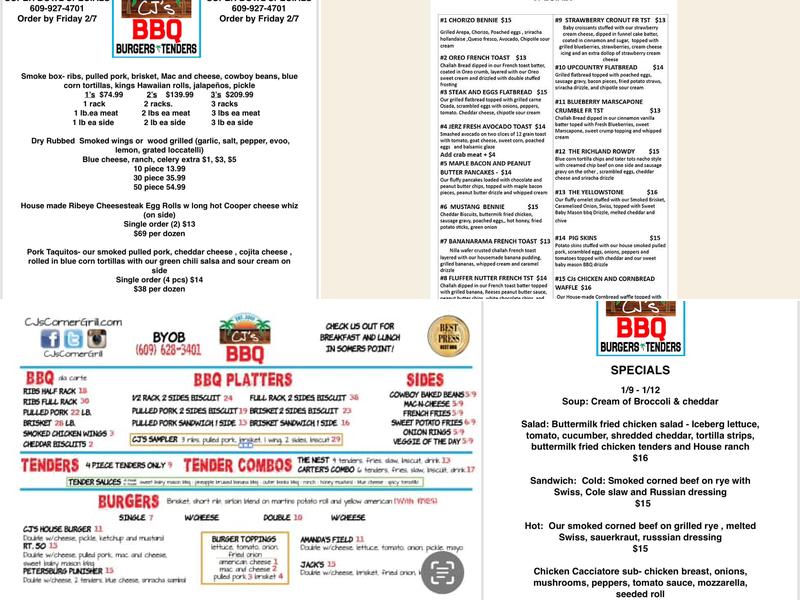 C J's Corner Menu