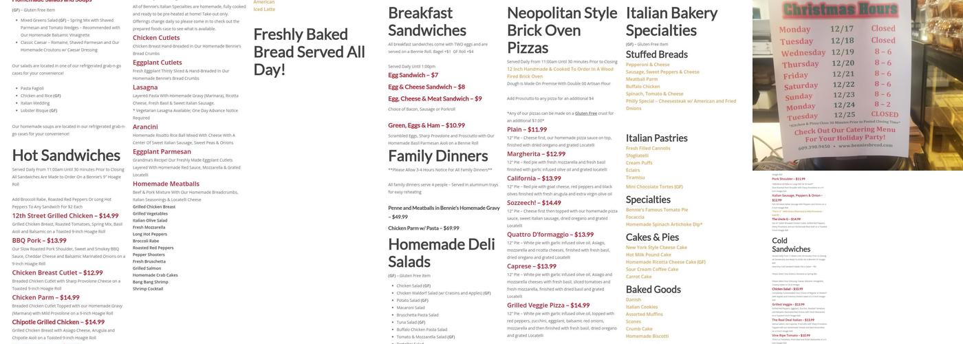 Bennie's Bread & Italian Market Menu