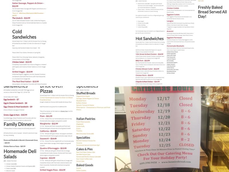 Bennie's Bread & Italian Market Menu