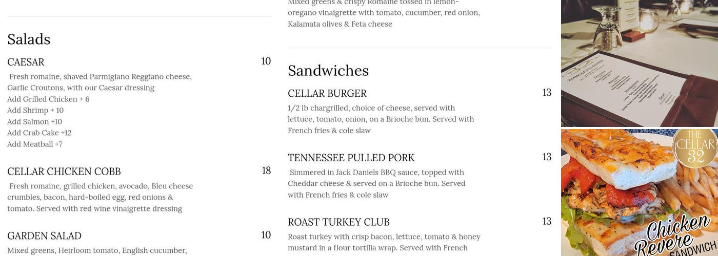 The Cellar 32 Menu