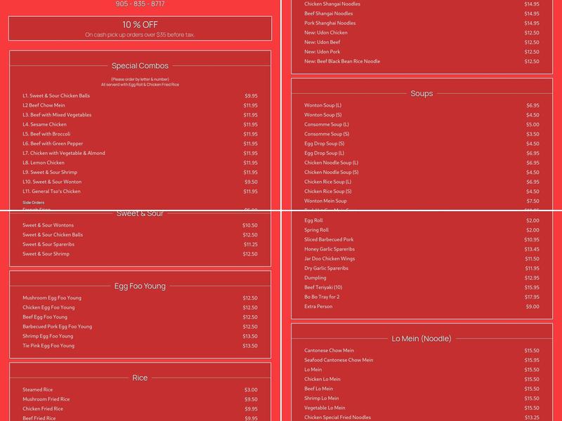 Tie Pink Restaurant & Tavern Menu