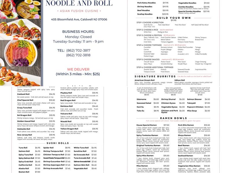 Hokkaido Noodle and Roll Menu