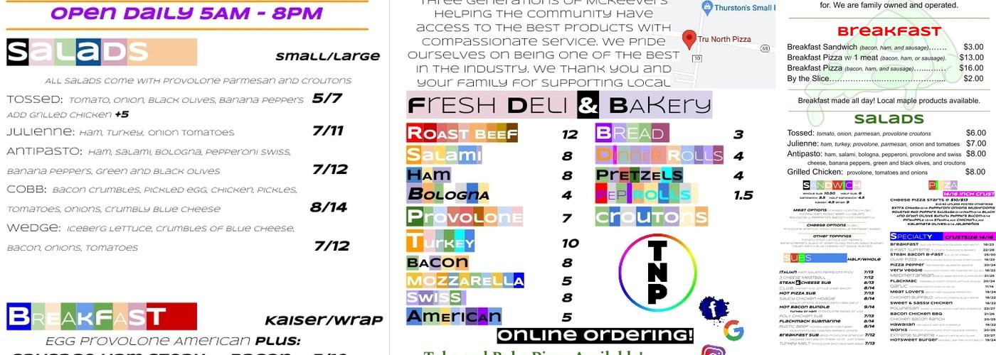 Tru North Pizza Menu
