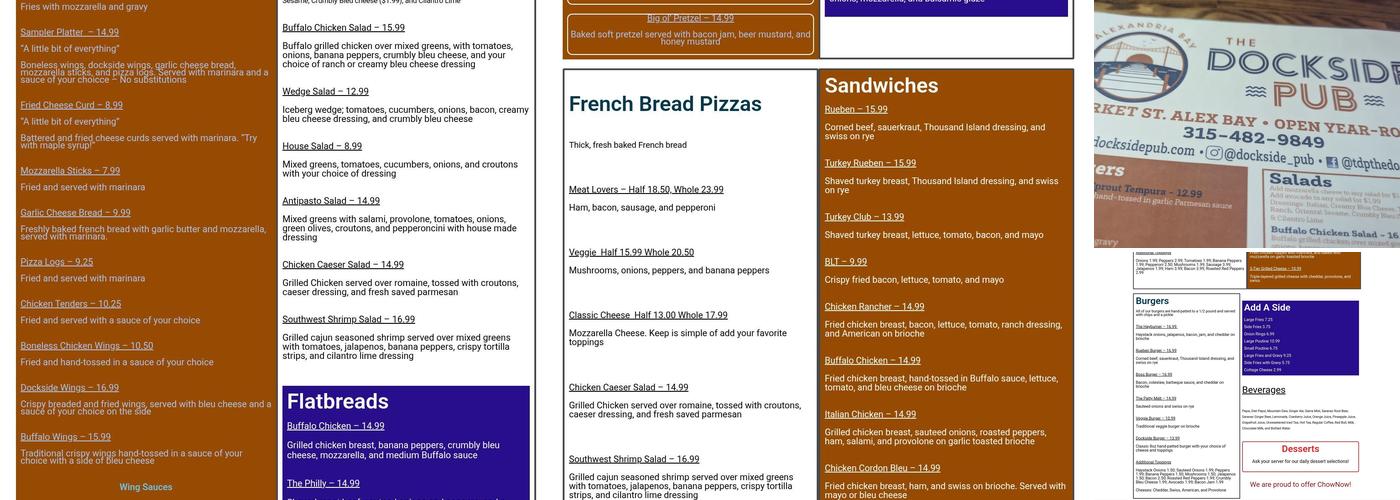 Dockside Pub Menu