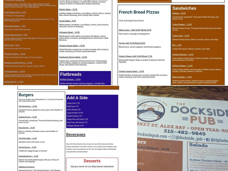 Dockside Pub Menu