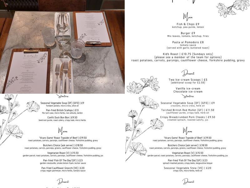 The Hartley Arms Menu