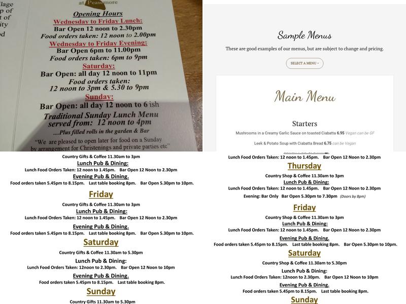 The Fox at Peasemore Menu