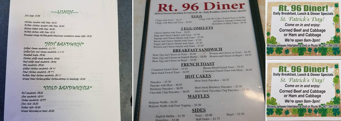 Route 96 Diner Menu