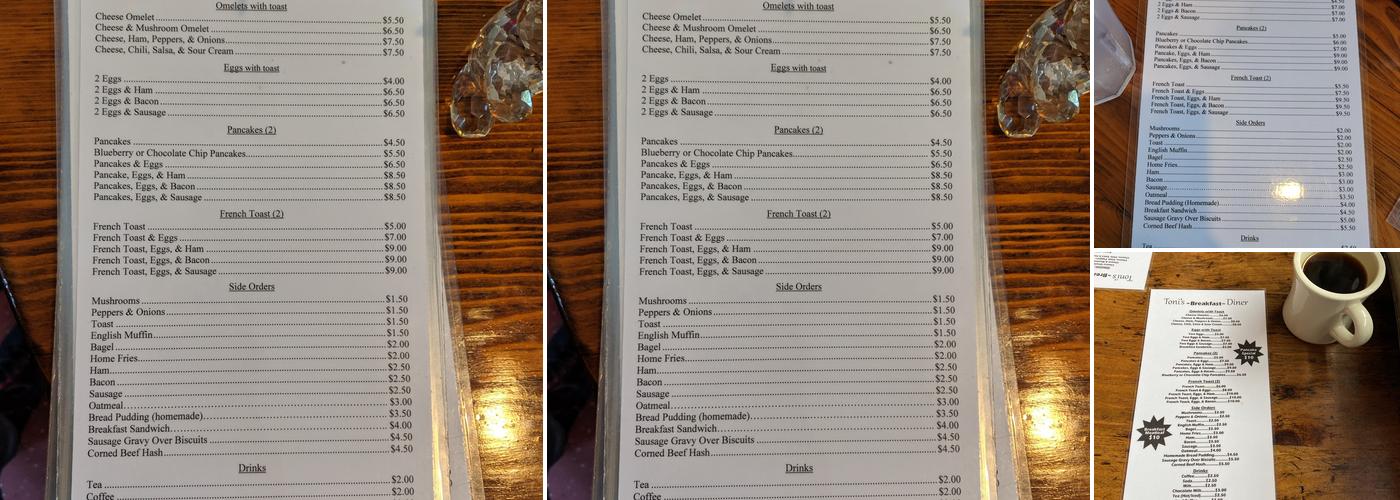 Toni's Diner Menu