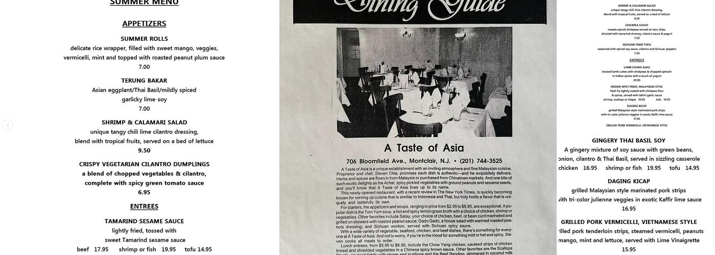 A Taste of Asia Menu