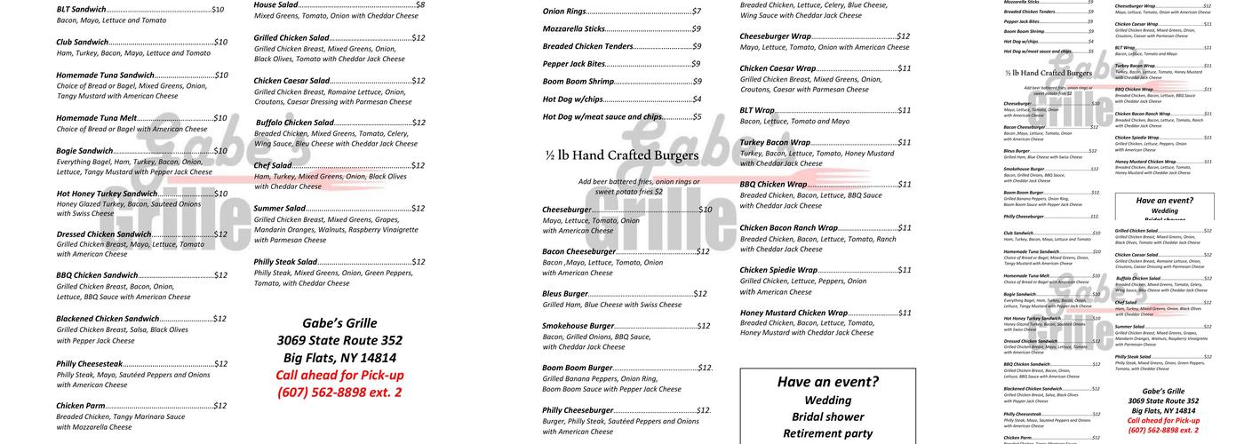Gabe's Grille Menu