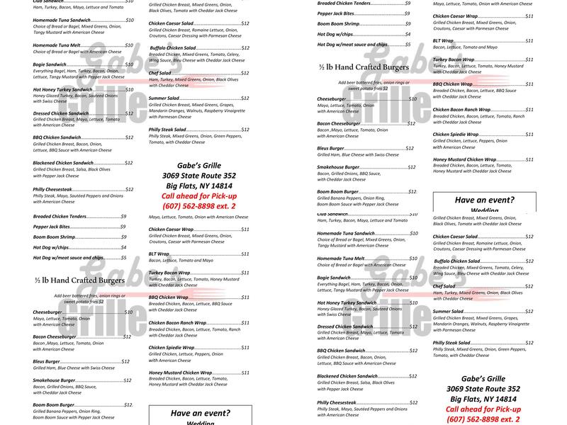 Gabe's Grille Menu