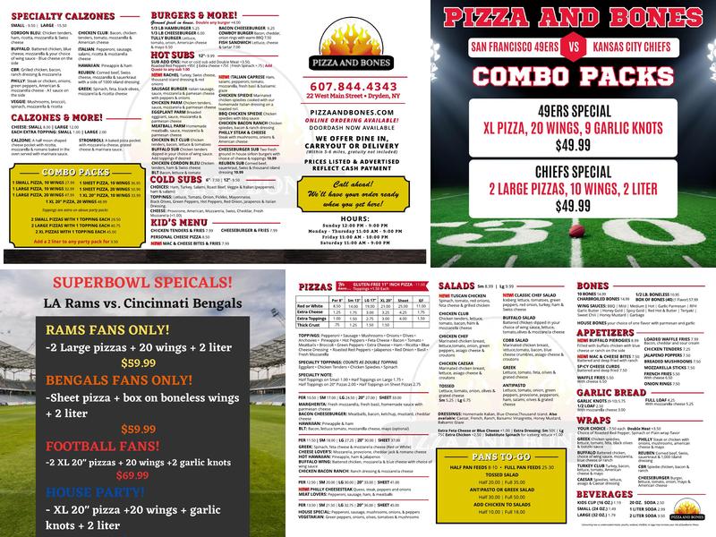 Pizza And Bones Menu