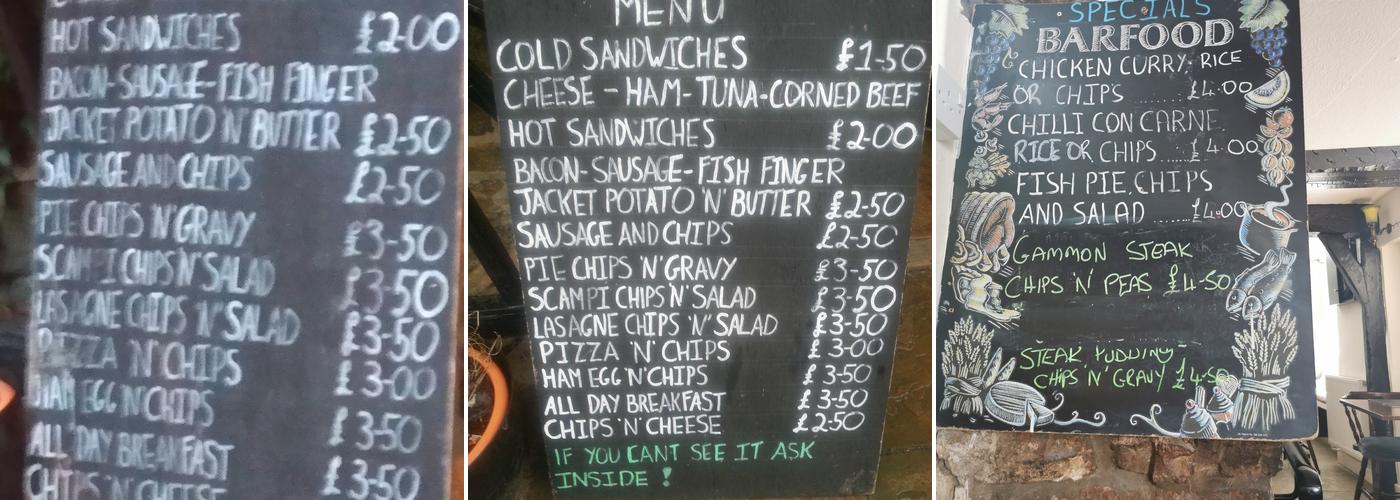 The Coach and Horses Menu