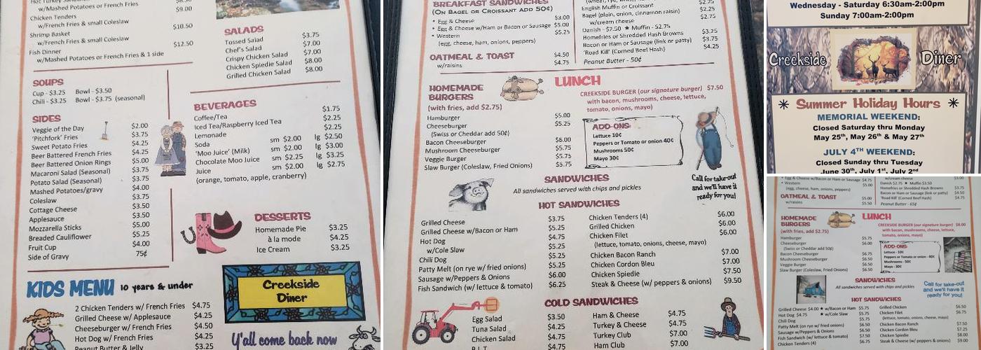 Creekside Diner Menu