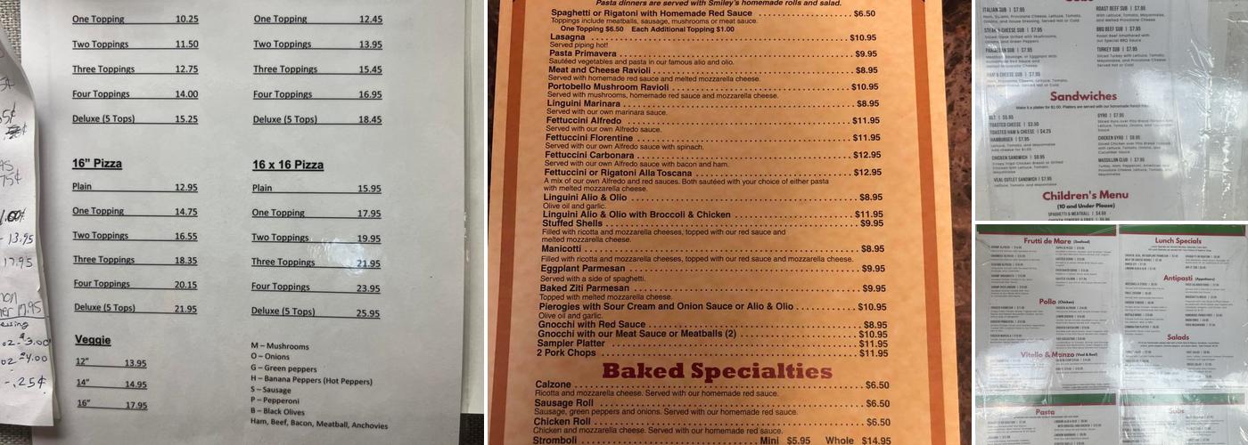 Smiley's Ristorante & Pizzeria Menu