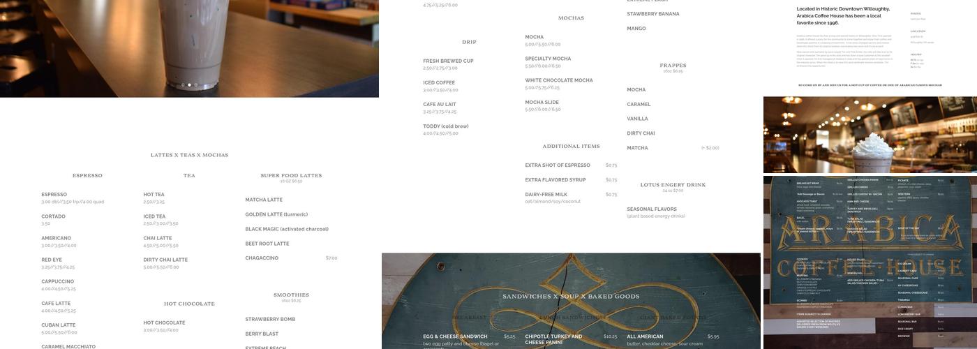 Arabica Coffee House Menu