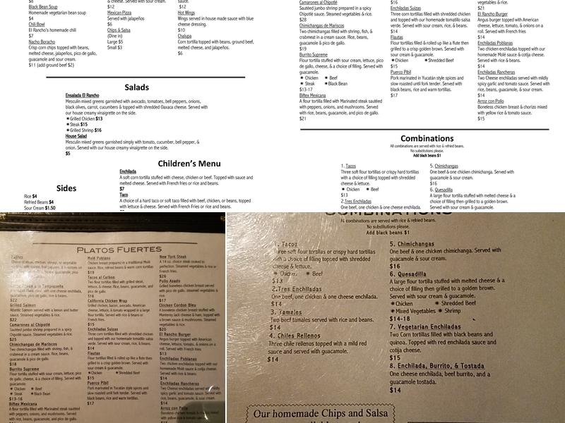 El Rancho Menu