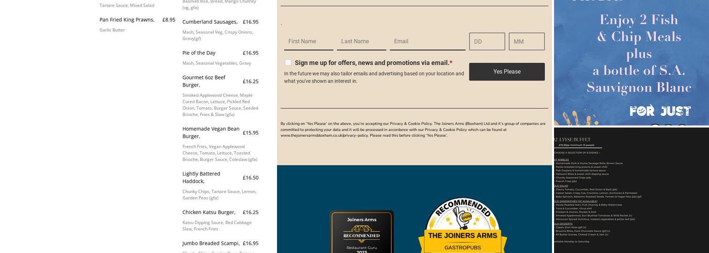 The Joiners Arms Menu