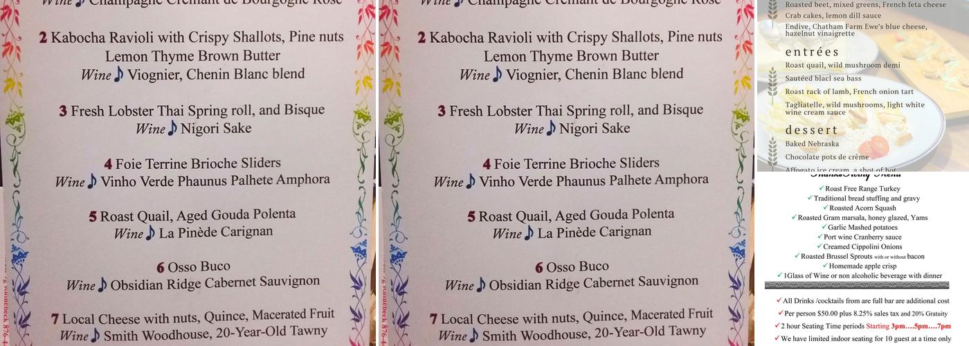 The Tasting Room Restaurant Menu