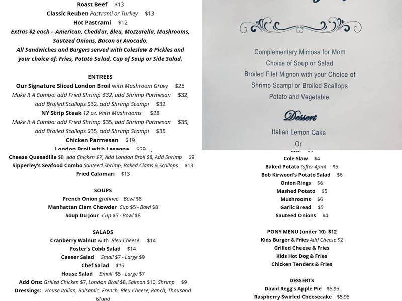 Foster's Coach House Menu