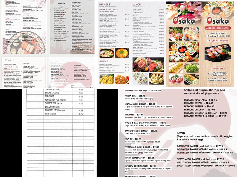OSAKA TIVOLI Menu