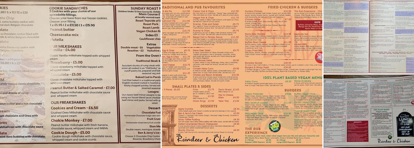 Ye Olde Reine Deer Inn Menu