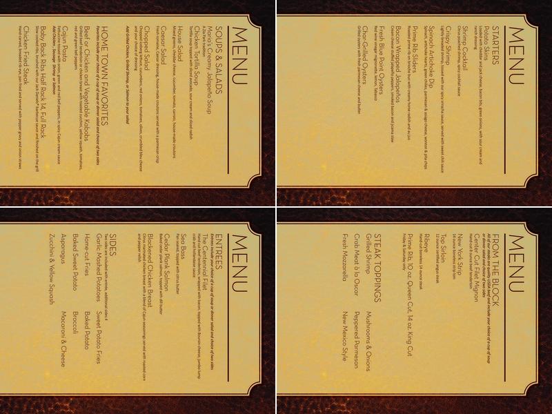Centennial Steakhouse Menu
