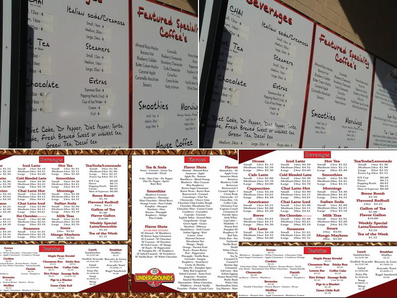 Undergrounds Coffee NM Menu