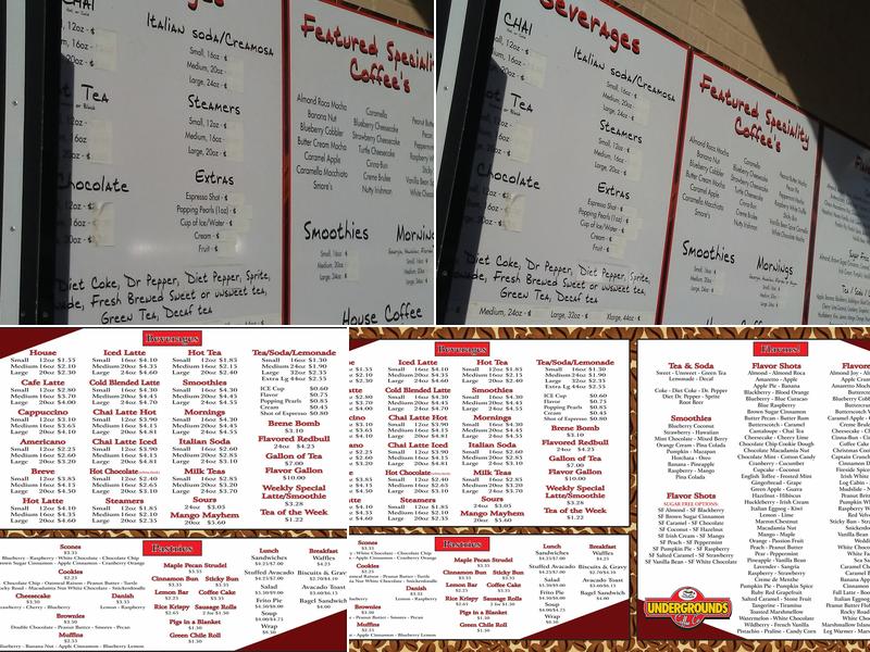 Undergrounds Coffee NM Menu