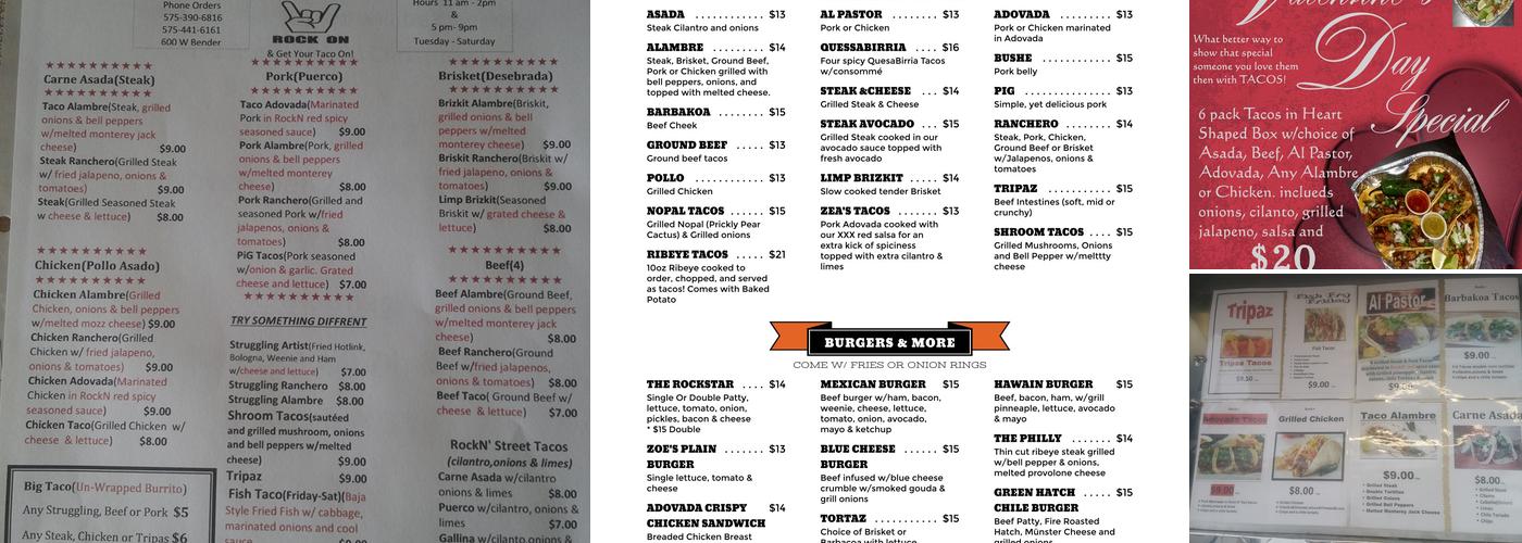 Rock N' Taco Menu