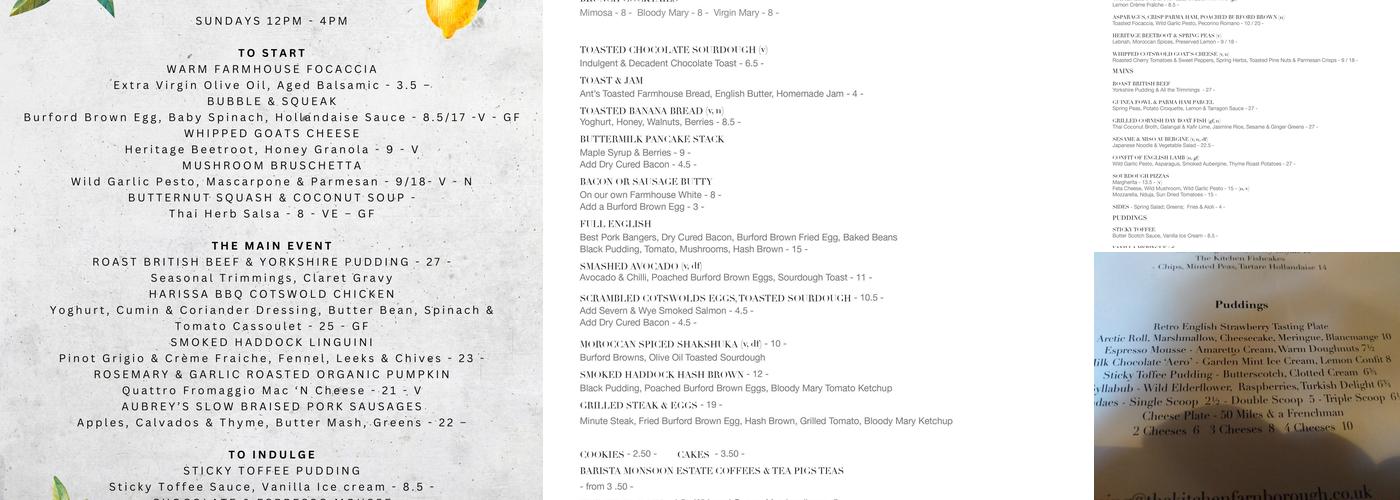 The Kitchen, Farnborough Menu