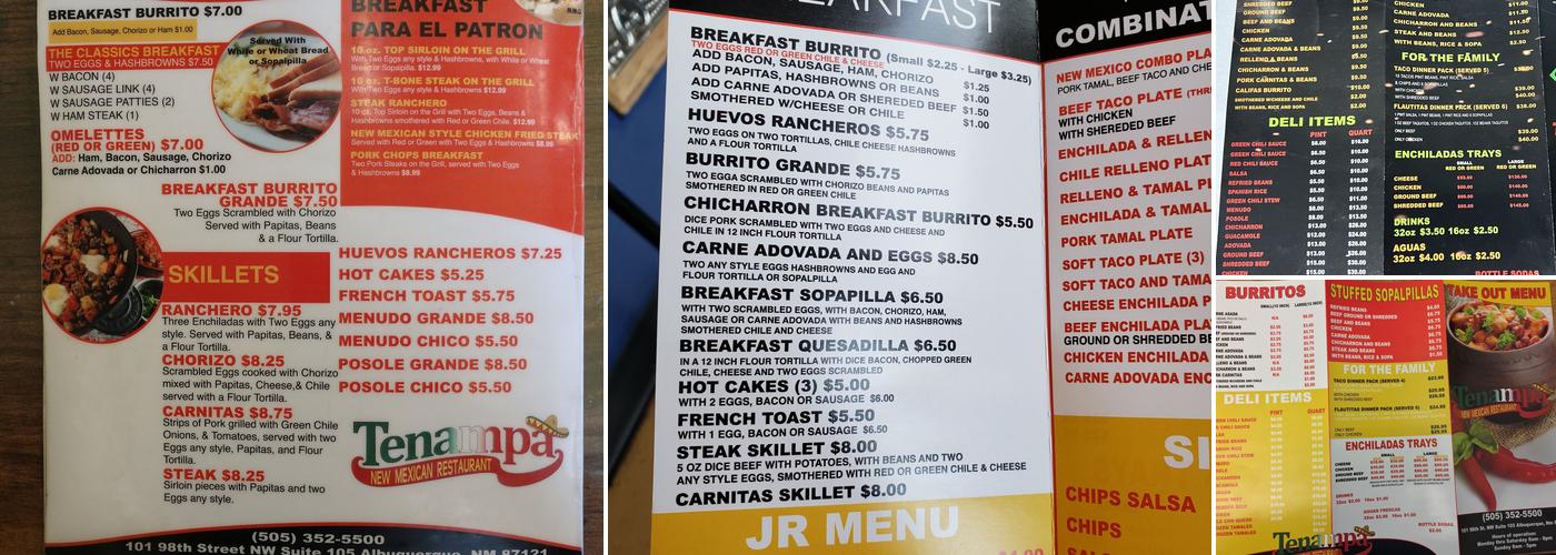 Tenampa New Mexican Restaurant Menu